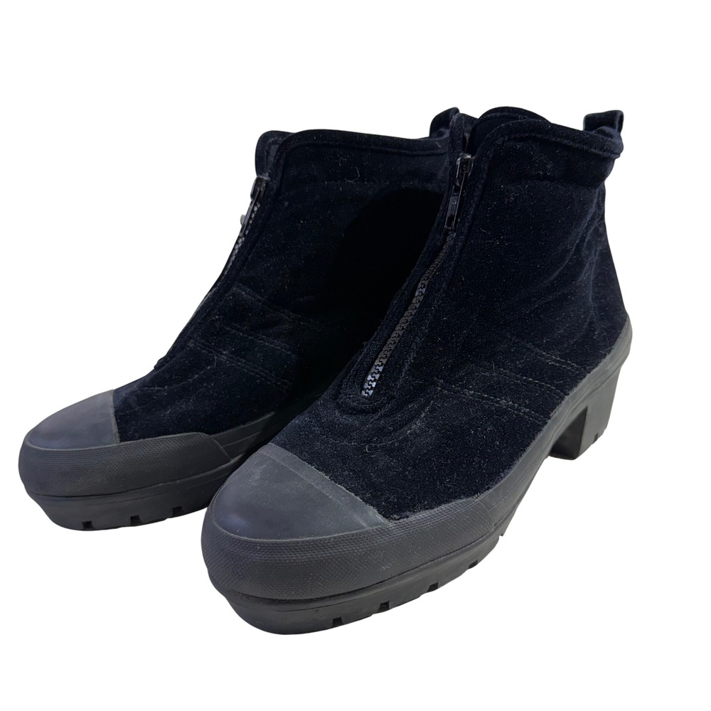 Vintage DKNY Velvet Ankle Boots US 7 Black Front Zip Platform 90s